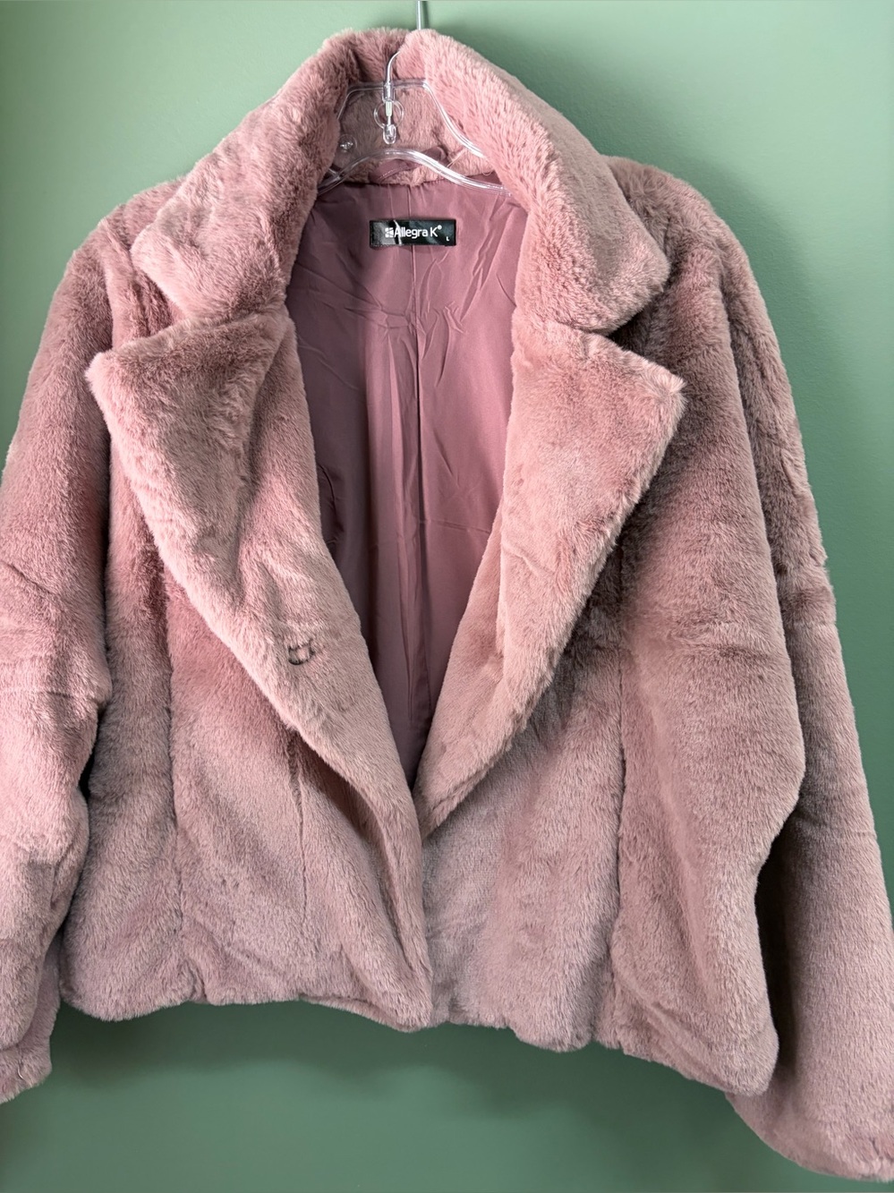 Allegra K Women's Plush Faux Fur Coat - Dusty Pink